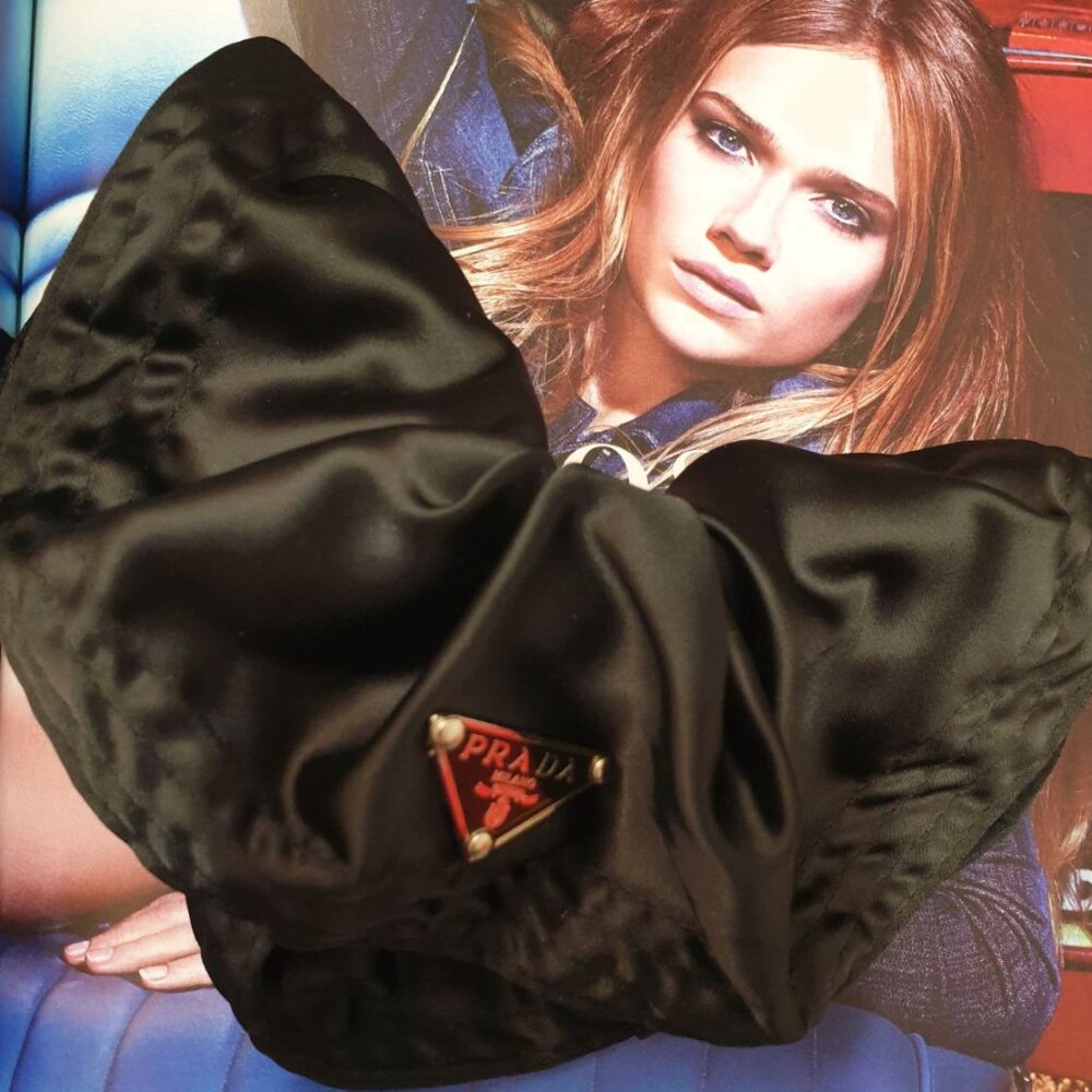 Prada Black Big Hair Scrunchie Elastic Tie Fashion Women Casual Formal Accessory